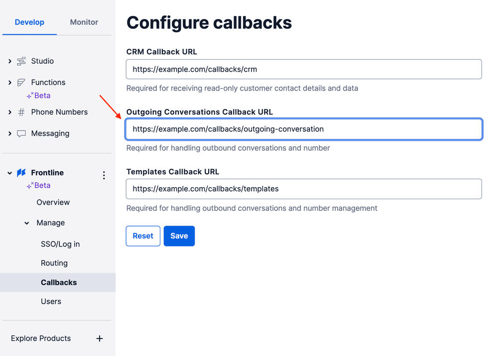 Outgoing Conversation Callback URL.