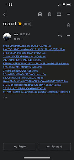 Email with multiple encrypted URLs for SNA external testing.
