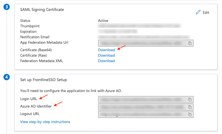 SAML Signing Certificate and setup information.