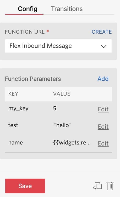 Examples of Run Function parameters' keys and values.