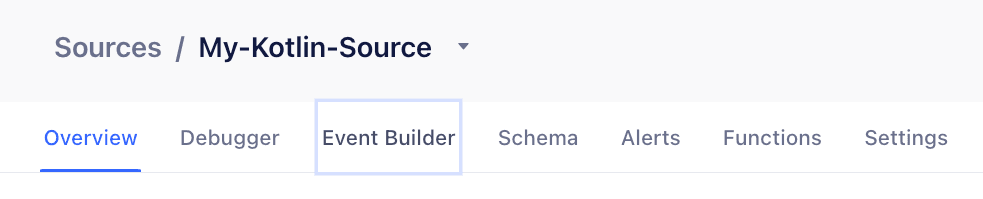 The Event Builder tab shown in the navigation bar between Debugger and Schema in a Segment source.