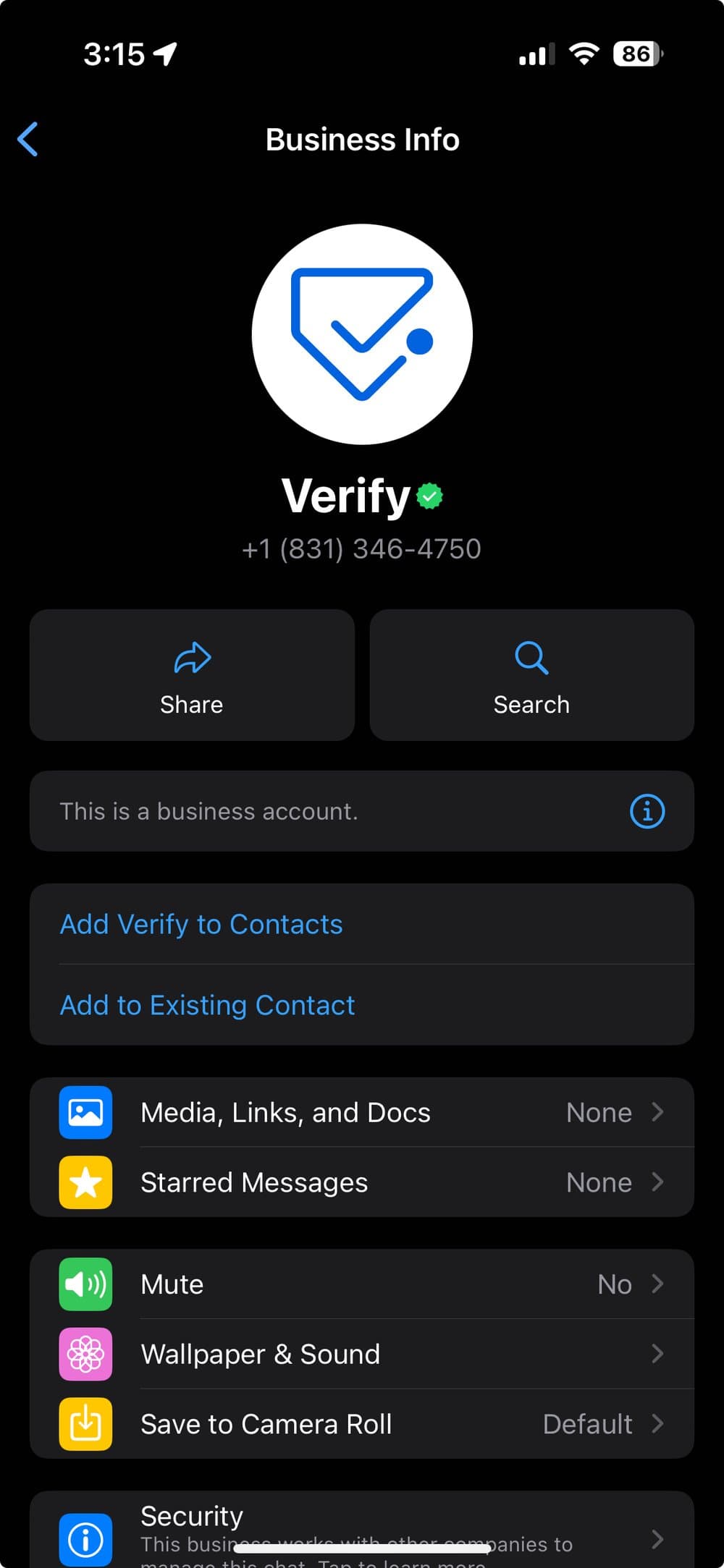 WhatsApp Business Info Screenshot (OBA).