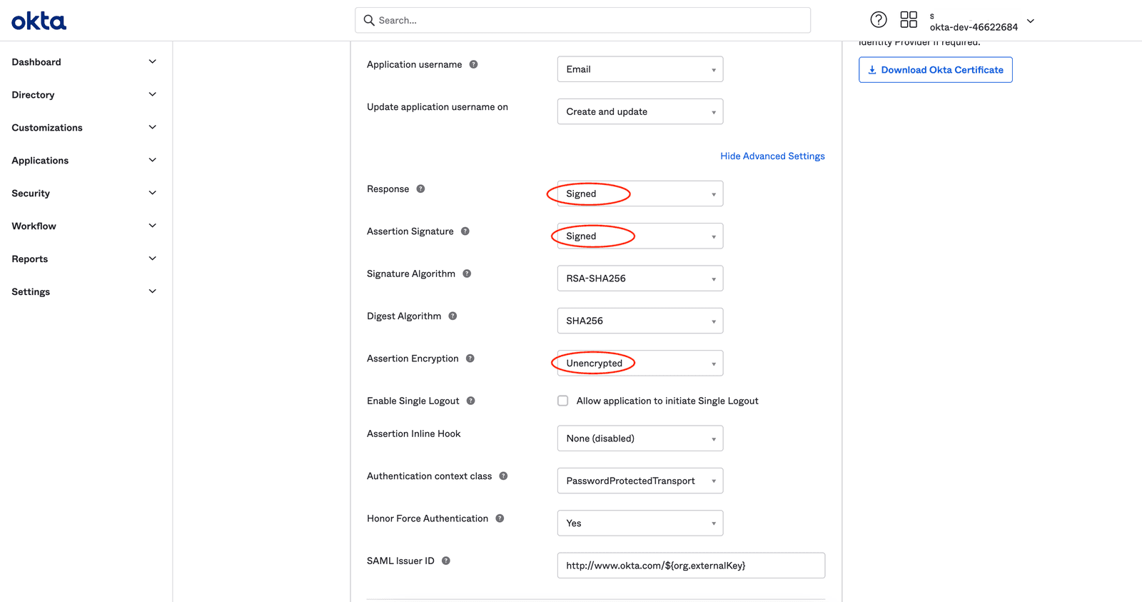 Okta-Configure SAML SP Metadata 2.