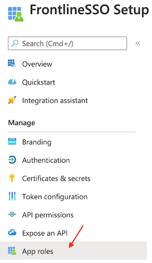 FrontlineSSO Setup menu with App roles highlighted.