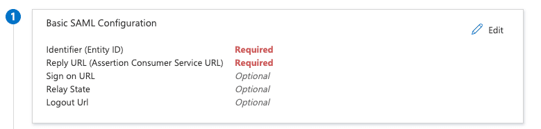Basic SAML configuration with required fields for Identifier and Reply URL.