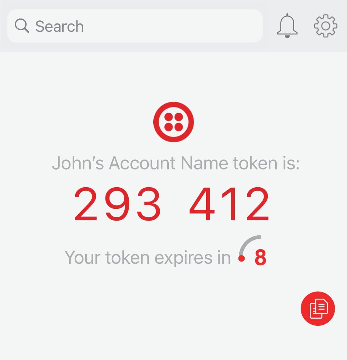 Twilio token 293 412 for John's account, expires in 8 seconds.
