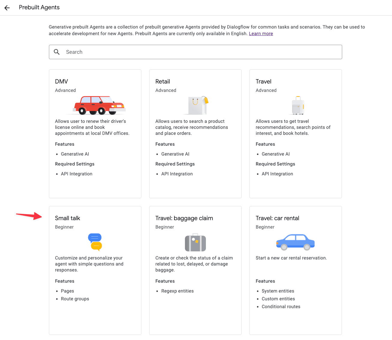 Dialogflow Prebuilt Agents.
