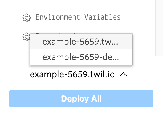Dropdown showing environment options for deployment with 'Deploy All' button.