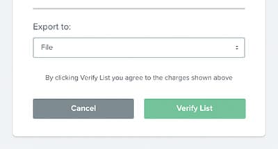 Export options with Verify List button to confirm charges.