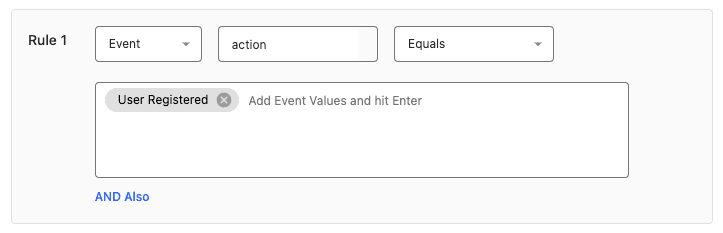 Event rule in StackAdapt that matches a User Registered event.