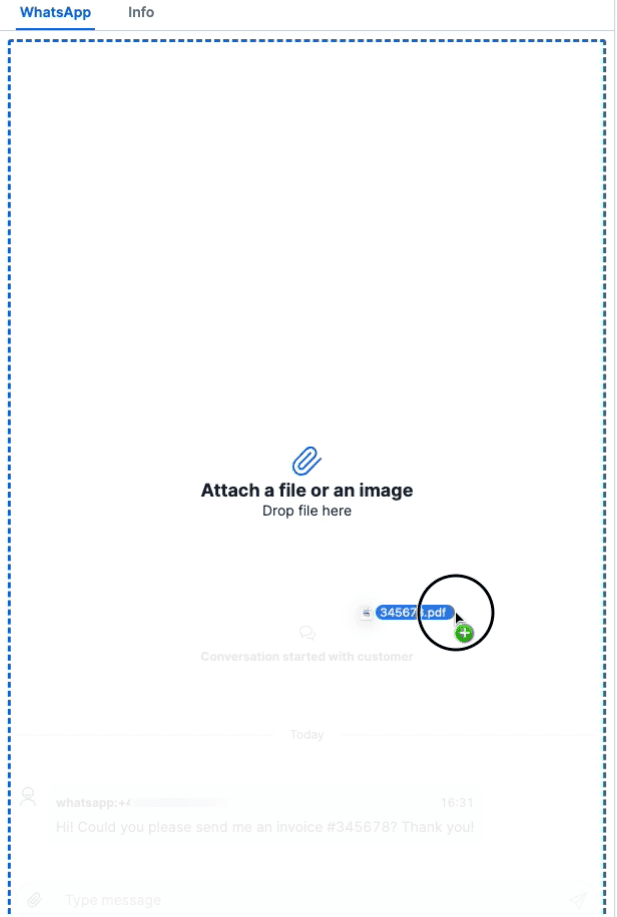 Drag and drop a PDF file to attach in a WhatsApp conversation.
