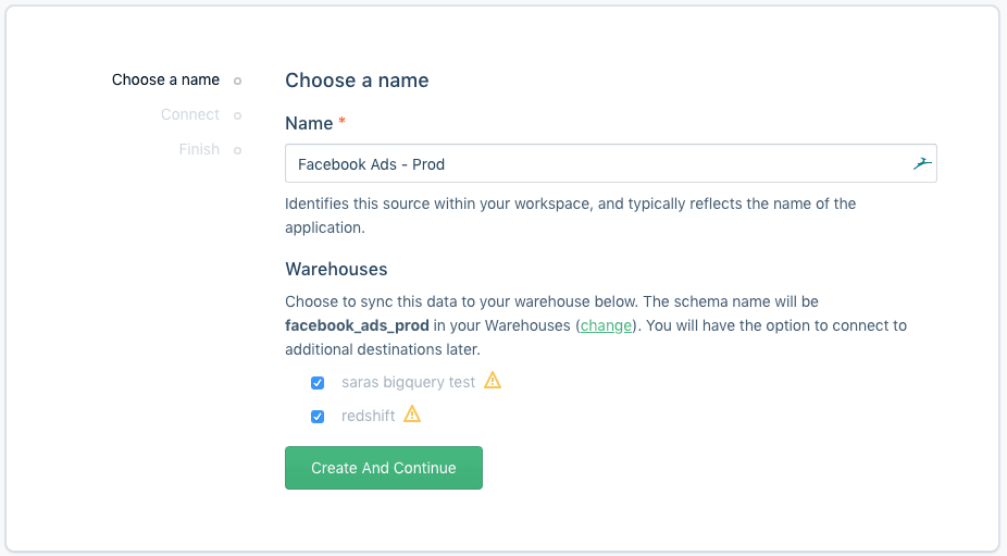 Select a Facebook Ads account step with account options and select button.