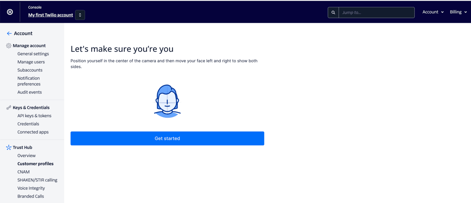 Prompt to verify identity by positioning face in camera center and moving left and right.