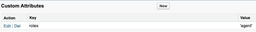 Custom attributes table with key 'roles' and value 'agent'.