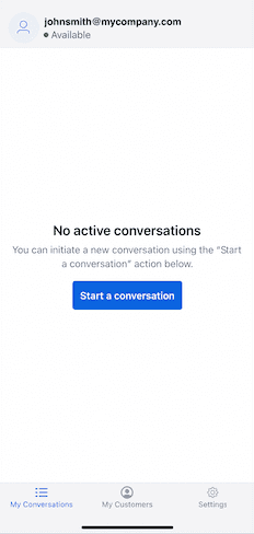 User available with no active conversations, option to start a new conversation.