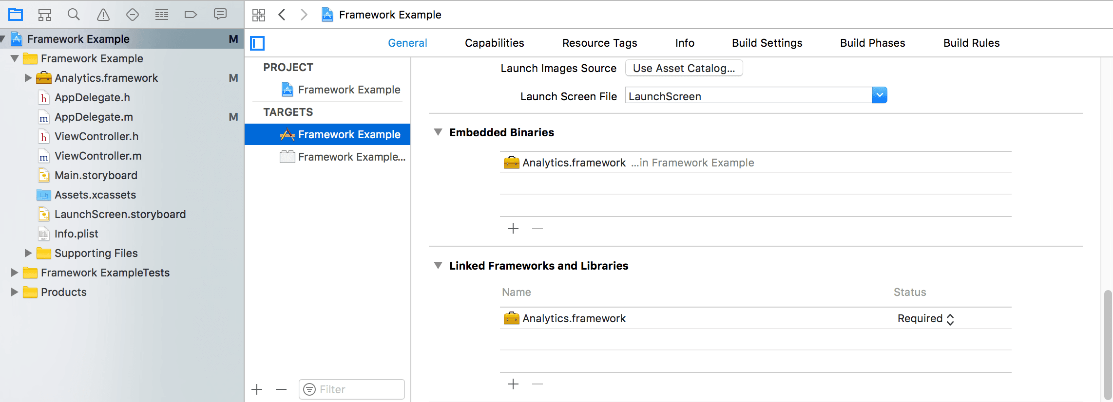Segment framework example with Xcode project with Analytics.framework in embedded binaries and linked frameworks.