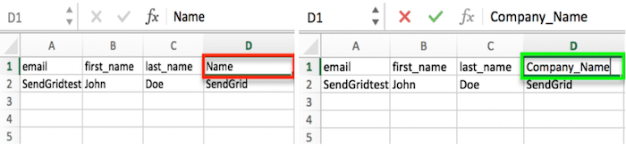 Excel comparison of columns titled 'Name' and 'Company_Name' with different color highlights.