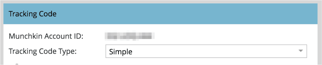 Tracking Code section of Marketo's Munchkin page with tracking code type set to Simple.