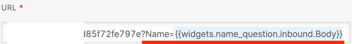 URL field with Twilio Studio widget variable for inbound body name.