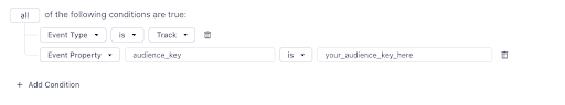 Conditions for audience key in event type track settings.