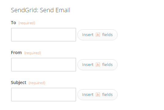 SendGrid email form with fields for To, From, and Subject.