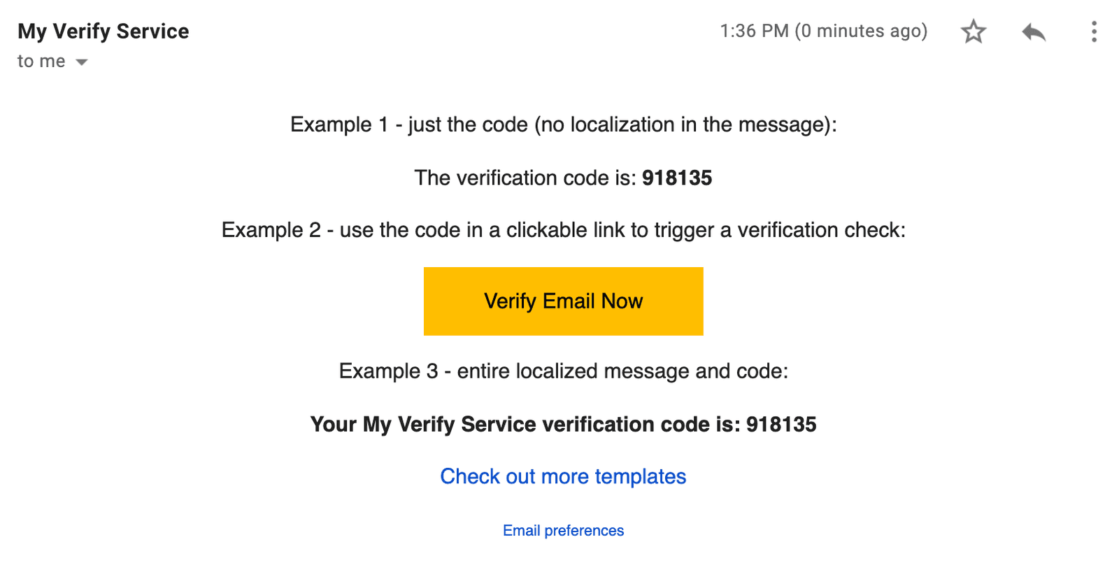 Email verification examples with code 918135 and 'Verify Email Now' button.