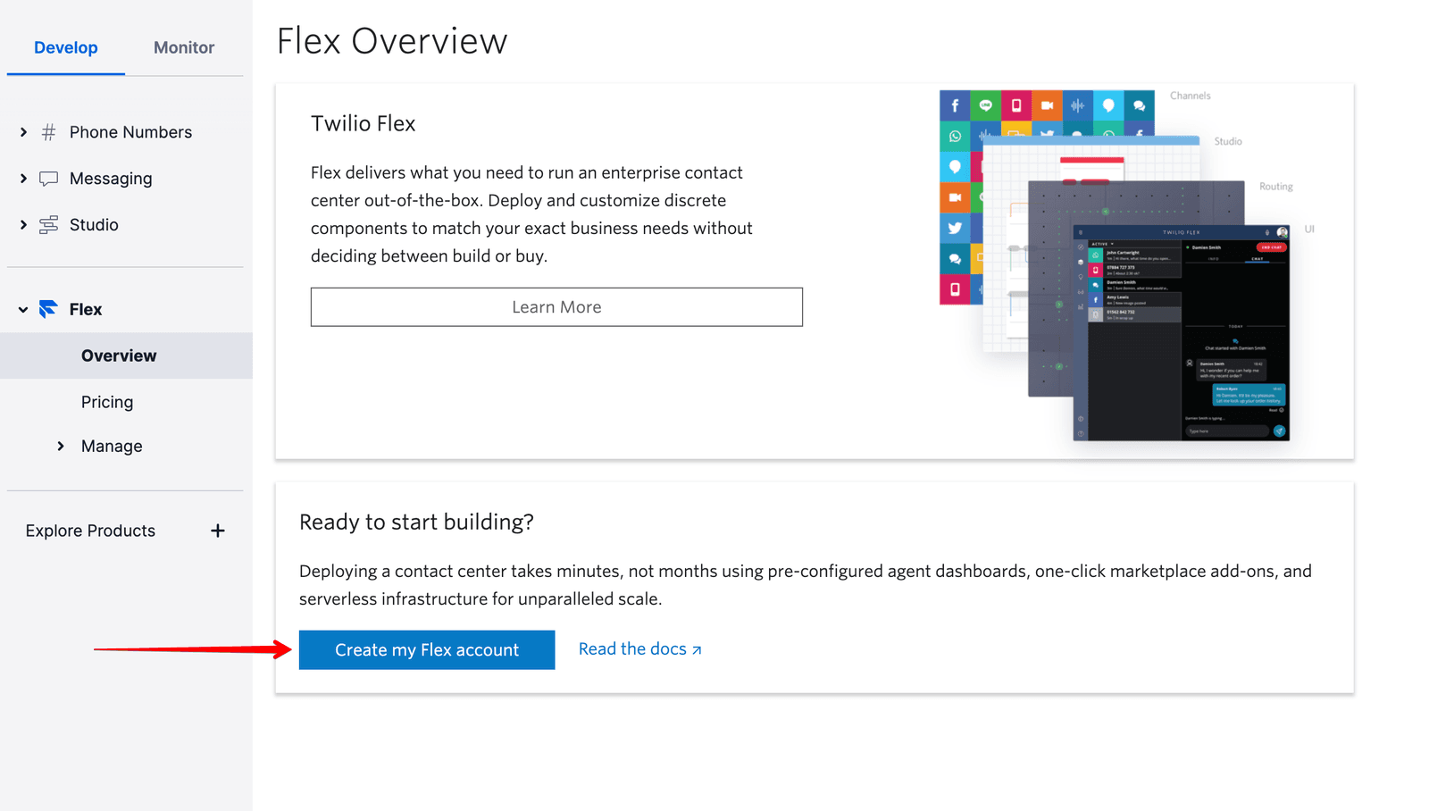 Twilio Flex dashboard with no active tasks and Bing search page.