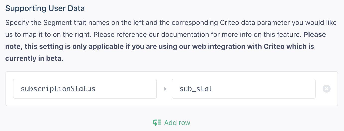 Mapping subscriptionStatus to sub_stat with add row option.