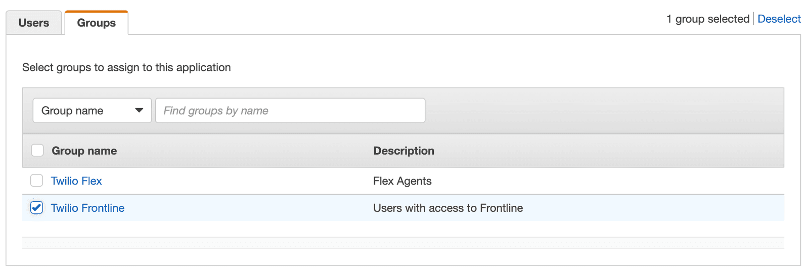 Select Twilio Frontline group for application access.