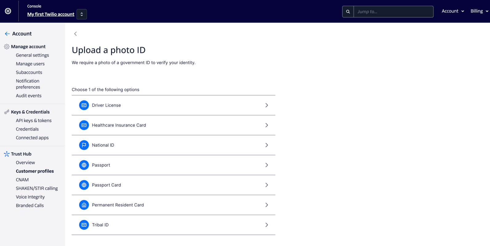 Upload a ID with options like Driver License, Passport, or National ID.