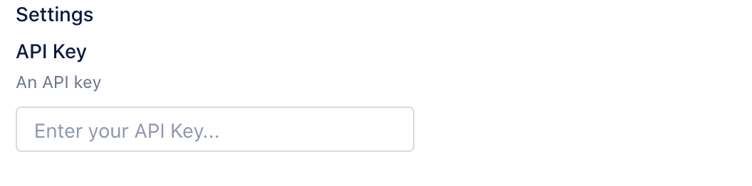 Settings page with API key input field.