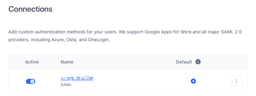Toggling the Active switch in the Segment app's Authentication Connections page.