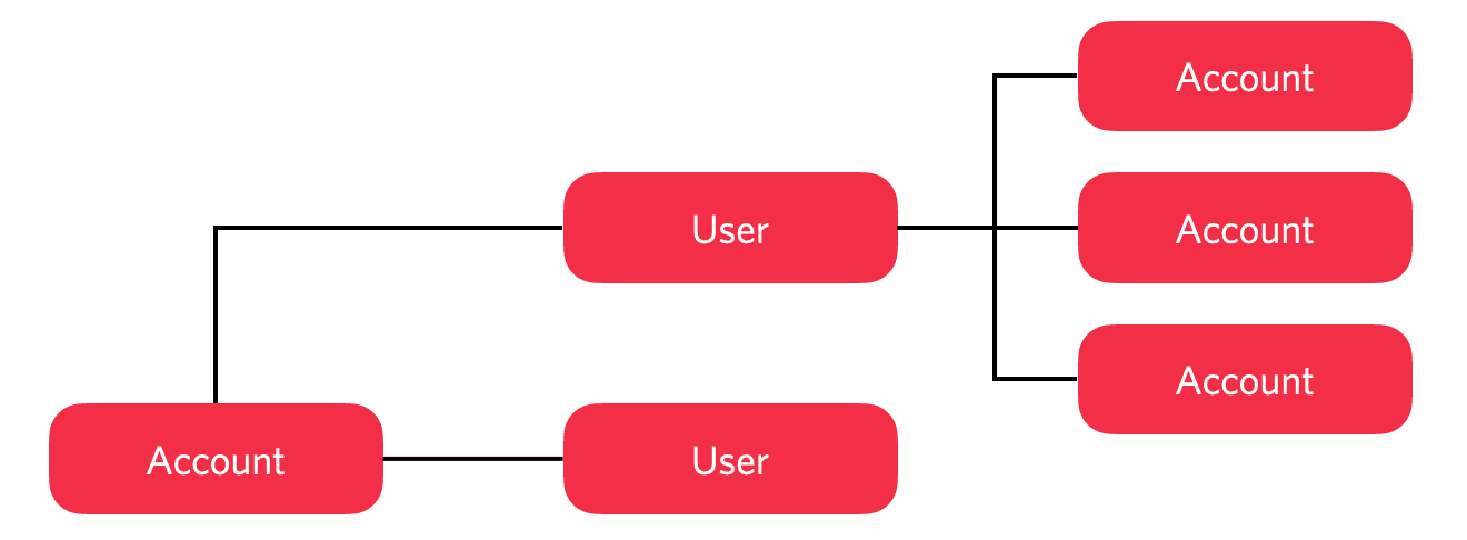 Diagram showing one user linked to multiple accounts.
