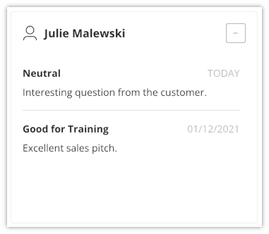 Agent feedback card showing neutral and training comments.