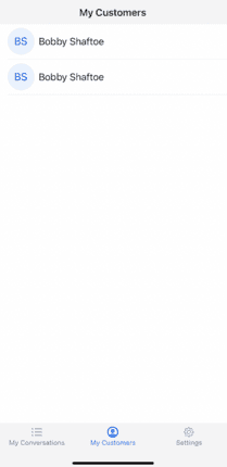 Customer list showing two entries for Bobby Shaftoe with navigation bar at the bottom.