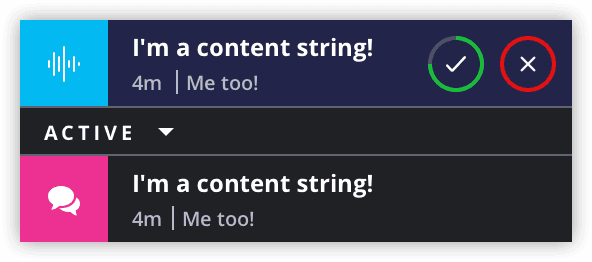 Two message notifications with icons, timestamps, and response options.