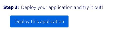 Button labeled 'Deploy this application' under step 3 instructions.