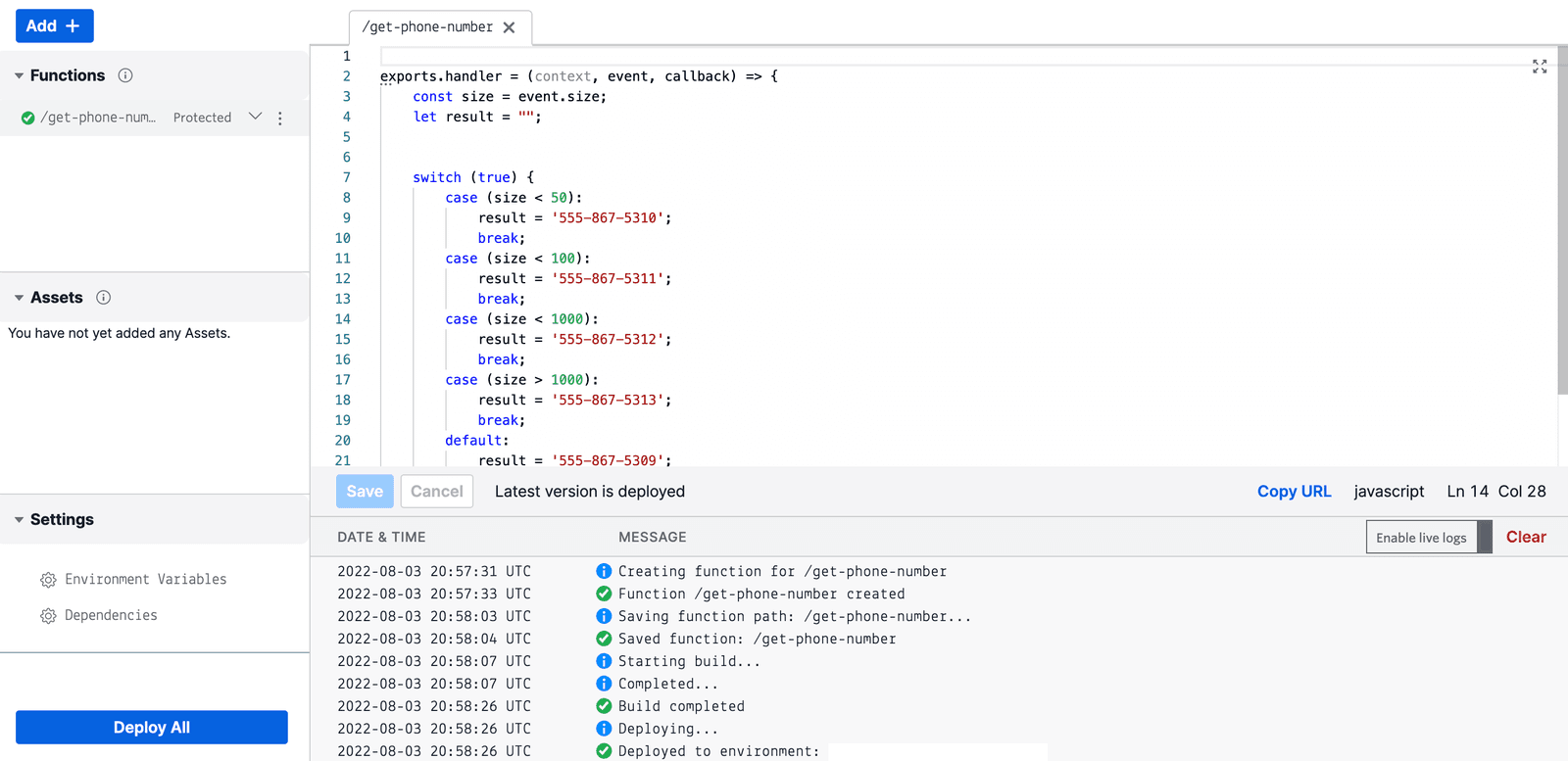 Twilio Studio Tutorial Route Leads Twilio Function in console.