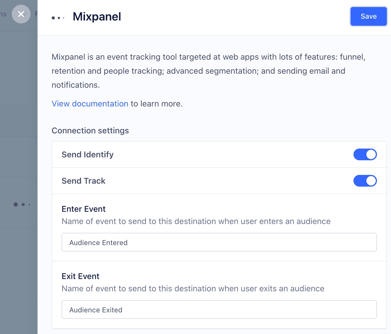 Mixpanel settings page with API Secret and Use Mixpanel People options.