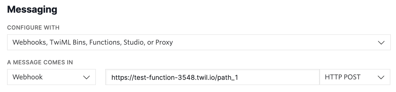 Setting a Function as a Messaging webhook using the webhook dropdown option.