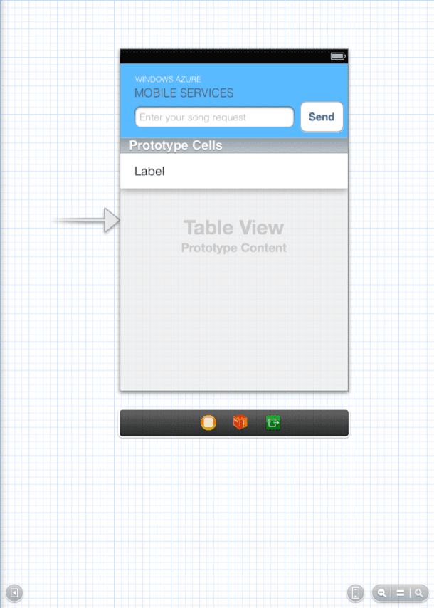Azure Mobile Services interface with song request input and send button.