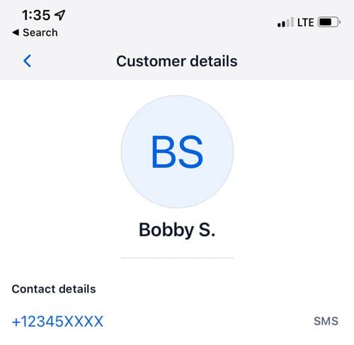 Customer details for Bobby S. with contact number partially hidden as +12345XXXX.