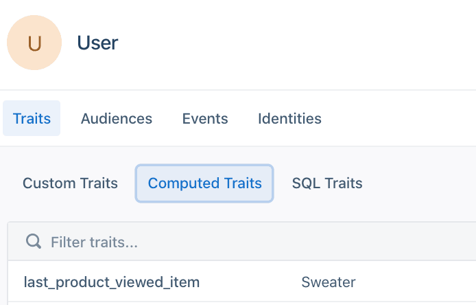 A user's Engage profile with the Computed Traits button selected.