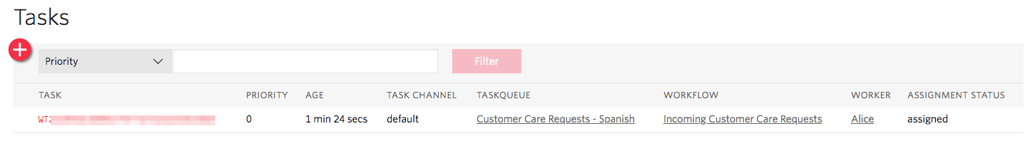 Task assigned to Alice in Customer Care Requests - Spanish queue.