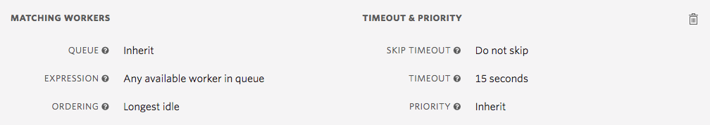 Workflow settings showing matching workers and timeout priority details.