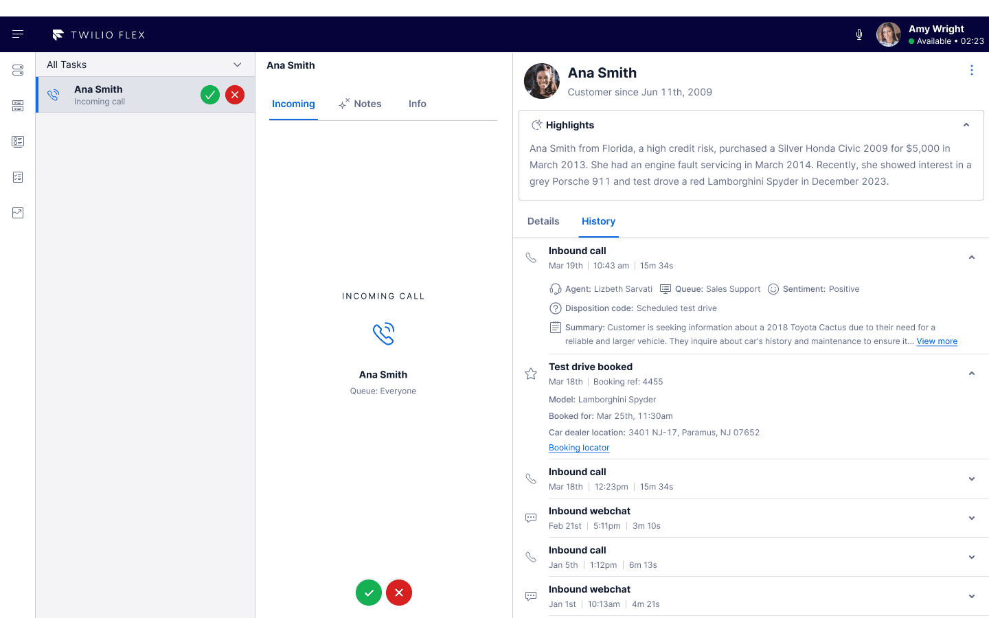 Agent Copilot and Unified Profiles with History tab.