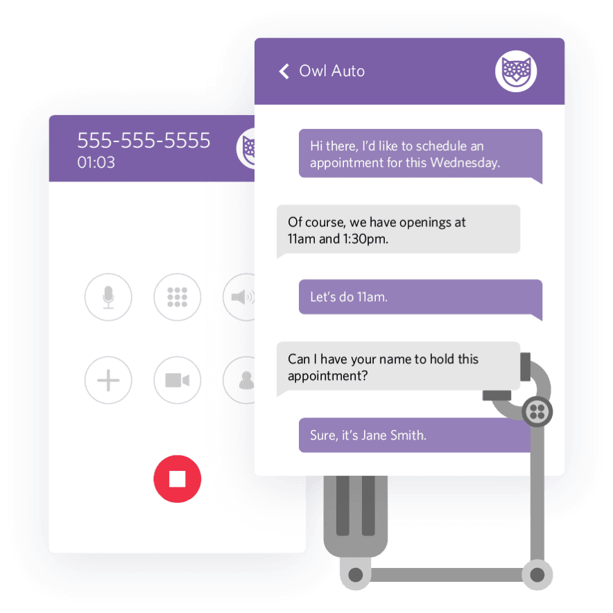 Chatbot scheduling an appointment for Wednesday with user Jane Smith.