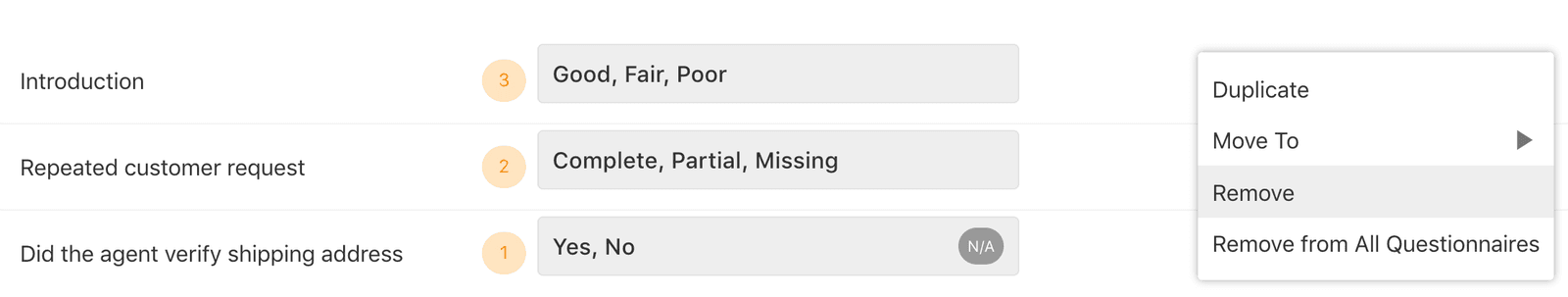 remove from a questionnaire.