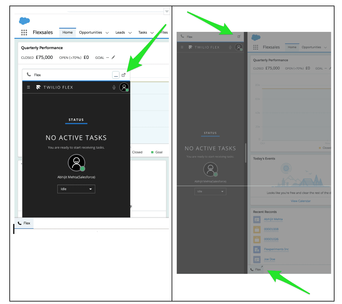 Use the Flex-Salesforce integration in a pop-out window.