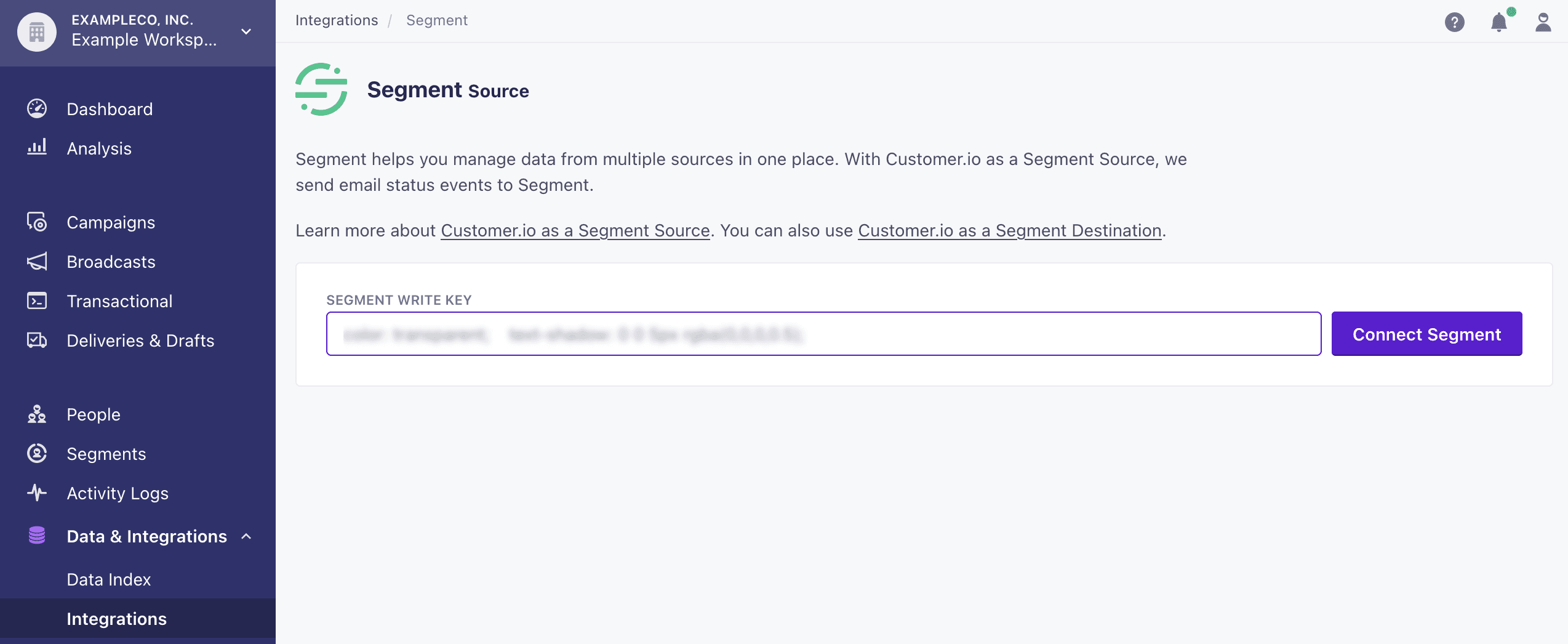 Segment source setup page for Aircall with Redshift and Redshift staging warehouses connected.